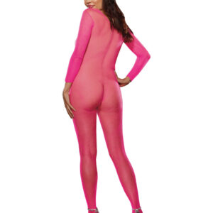 Fishnet Long Sleeved Open Crotch Bodystocking Pink QN