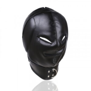 Hood Masks Cyprus-Black Leather Bondage Headgear Hood Mask with Sponge Earmuffs Mouth Eyes Sealed by Zipper for Men and Women Sex Toys