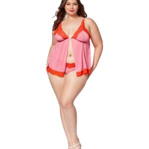 Seven til Midnight Triangle Cup Lace And Power Mesh Babydoll And Matching Thong Panty Set STM11549X