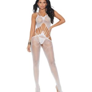 Elegant Moments Crochet Suspender Bodystocking With Open Crotch EMH12005