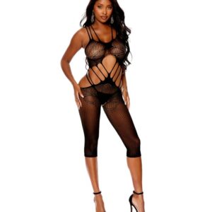 Elegant Moments Crochet Mid Length Bodystocking With Open Crotch EMH12059