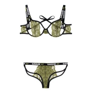 Bra Set With Open Cups - Black/Green
