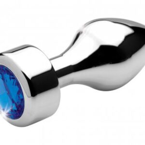 Aluminum Butt Plug With Blue Crystal - Medium