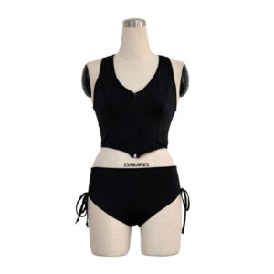 Two Piece Zipper Black Vest and Panty Set