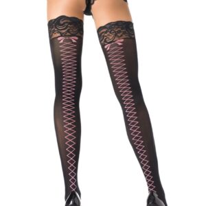 Stay Up Lace Top Thigh Highs - Black/Pink