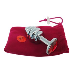 Ribbed Buttplug Grey with Red Cristal
