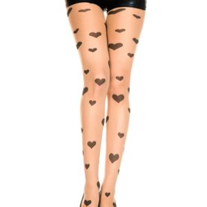 Beige pantyhose with black hearts print