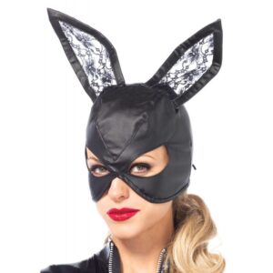 Artificial Leather Bunny Mask - Black