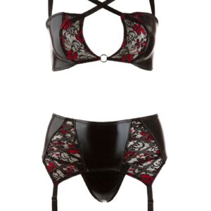 Wetlook Suspender Set With Lace