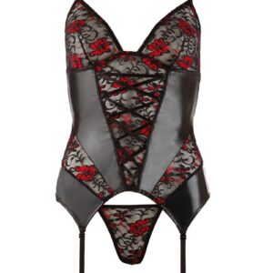 Wetlook Suspender Top + G-String - Black/Red
