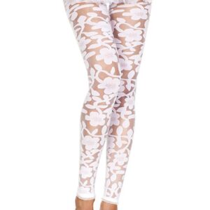 Transparent Leggings With Floral Design - White