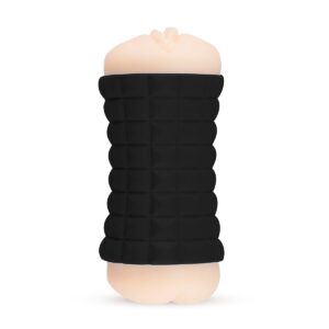 Masturbator With Silicone Grip Sleeve - Black