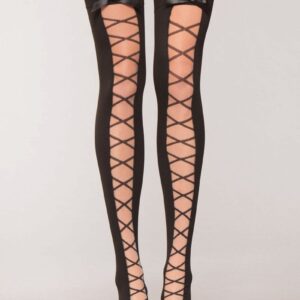 Hold Ups With Bow And Lace Up Print