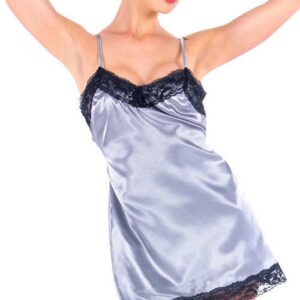 Vixson Satin Nightdress With Lace - Silver