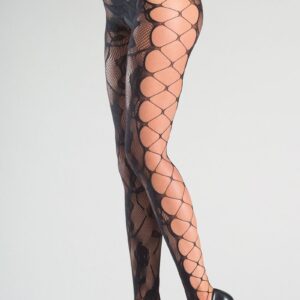 Crotchless Pantyhose With Fishnet And Floral Pattern