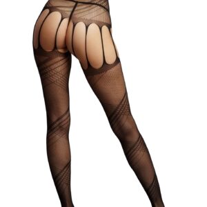 Crotchless Net Pantyhose with Design black