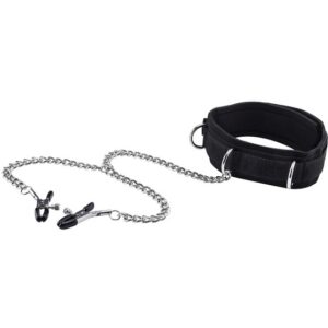 Ouch!: Velcro Collar with Nipple Clamps, black