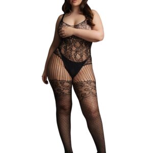 Le Desir - Lace and Fishnet Bodystocking - Black