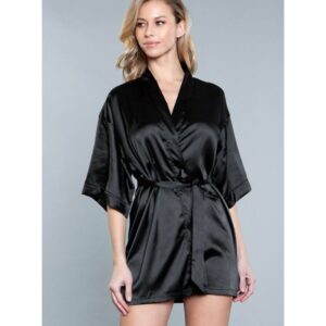 Be Wicked 1947 Home Alone Sexy Satin Wrap Robe BW1947-BLK