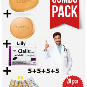 CIALIS + LEVITRA TABLETS+CIALIS LILLY + CIALIS RX COMBO (5+5+5+5) 20PCS +4FREE