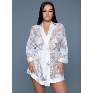 Be Wicked Delia Robe Floral Lace Robe with Satin Trimming BW2275