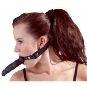 Leather Gag with silicon black dildo