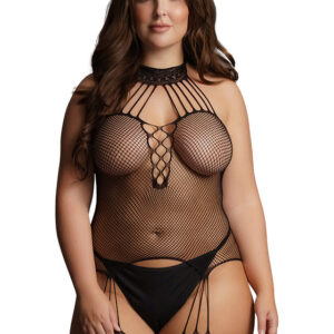 Le Désir: Suspender Fishnet Choker Bodystocking, One Size Plus