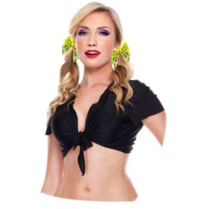 Music Legs Tie Front, Schoolgirl Crop Top With Collar And Short Sleeves. ML25076