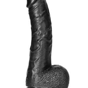 RealRock: Curved Realistic Dildo with Balls, 18 cm, black
