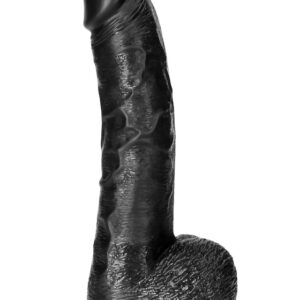 RealRock: Curved Realistic Dildo with Balls, 20.5 cm, black