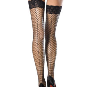 729061 STAY-UP LYCRA INDUSTRIAL LACE TOP THIGH HIGHS WITH BACK SEAM O/S BLK
