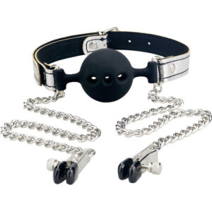 LoveToy: Breathable Ball Gag with Nipple Clamps