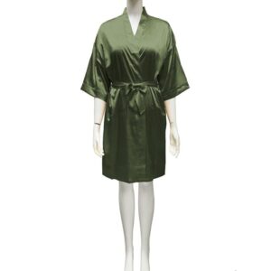 LuxRobe - Premium Short Satin Wrap Robe w/ Matching Sash LUX3704-3744 OLIVE