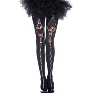 Music Legs Pumpkin And Flocked Zipper Print Tights ML37343