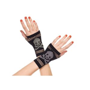 Music Legs Opaque Fingerless Gloves With Crossbone Studs ML425