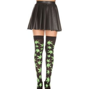Music Legs Leaf Print Thigh Hi ML4271