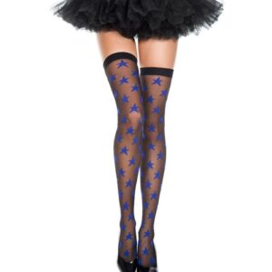 Music Legs Multiple Star Print Spandex Thigh Hi ML4272