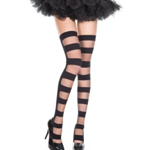 Music Legs Sheer And Opaque Striped Spandex Thigh Hi ML4275