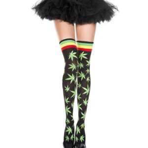 Music Legs Leaf Print Thigh Hi With Striped Top ML4277