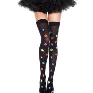 Music Legs Multicolor Print Leaf Thigh Hi
 ML4286