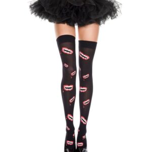 Music Legs Mouth Print Thigh Hi ML4288