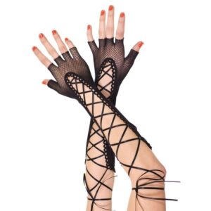 Music Legs Fingerless Lace Up Fishnet Elbow Length Warmer ML433