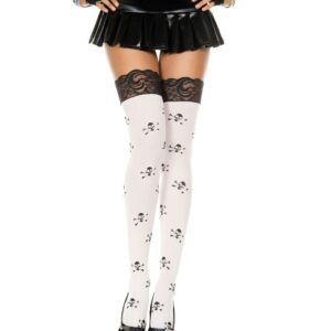 Music Legs Lace Top Skull Print Opaque Thigh Hi ML4503