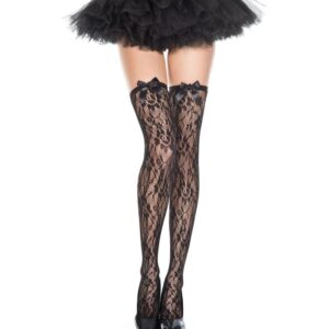 Music Legs Lace Spandex Thigh Hi With Satin Bow ML4516