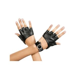 Music Legs Metallic Fingerless Gloves With Rhinestone Wrist Band