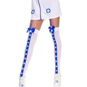 Music Legs Opaque Thigh Hi With Cross And Ruffle Lace Top With Sa