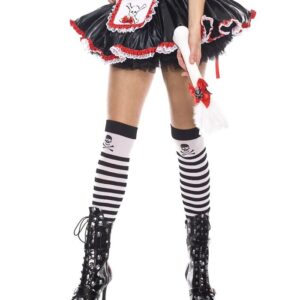 Music Legs Striped Opaque Thigh Hi With Cross Bone ML4795