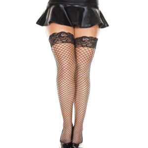 Music Legs Plus Size Silicone Lace Top Spandex Diamond Net Thigh