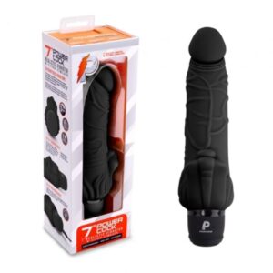 Powercocks 7" Realistic Vibrator With Clitoral Stimulator Black PC-005 BLK