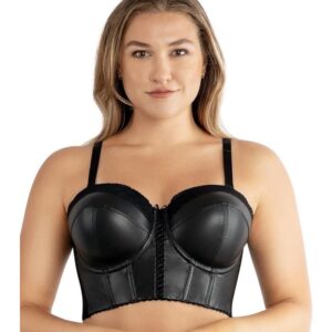Parfait Stevie Sexy Strapless Longline Faux Leather Bustier P501200-BLK